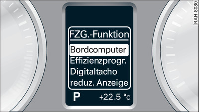 Kombiinstrument: Menü Fahrzeugfunktionen